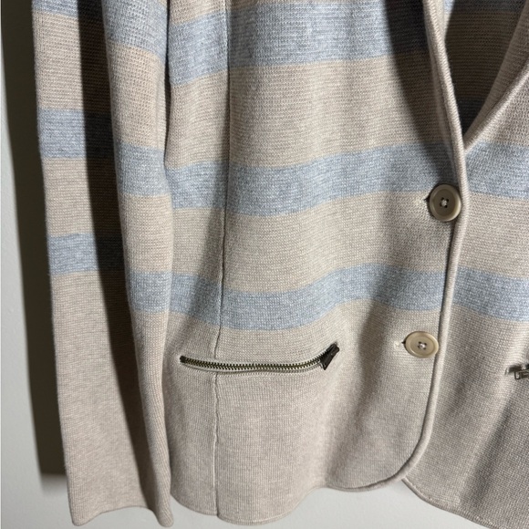 Cozy Talbots Beige/Blue Knit Sweater Blazer Sz. L - Picture 3 of 5